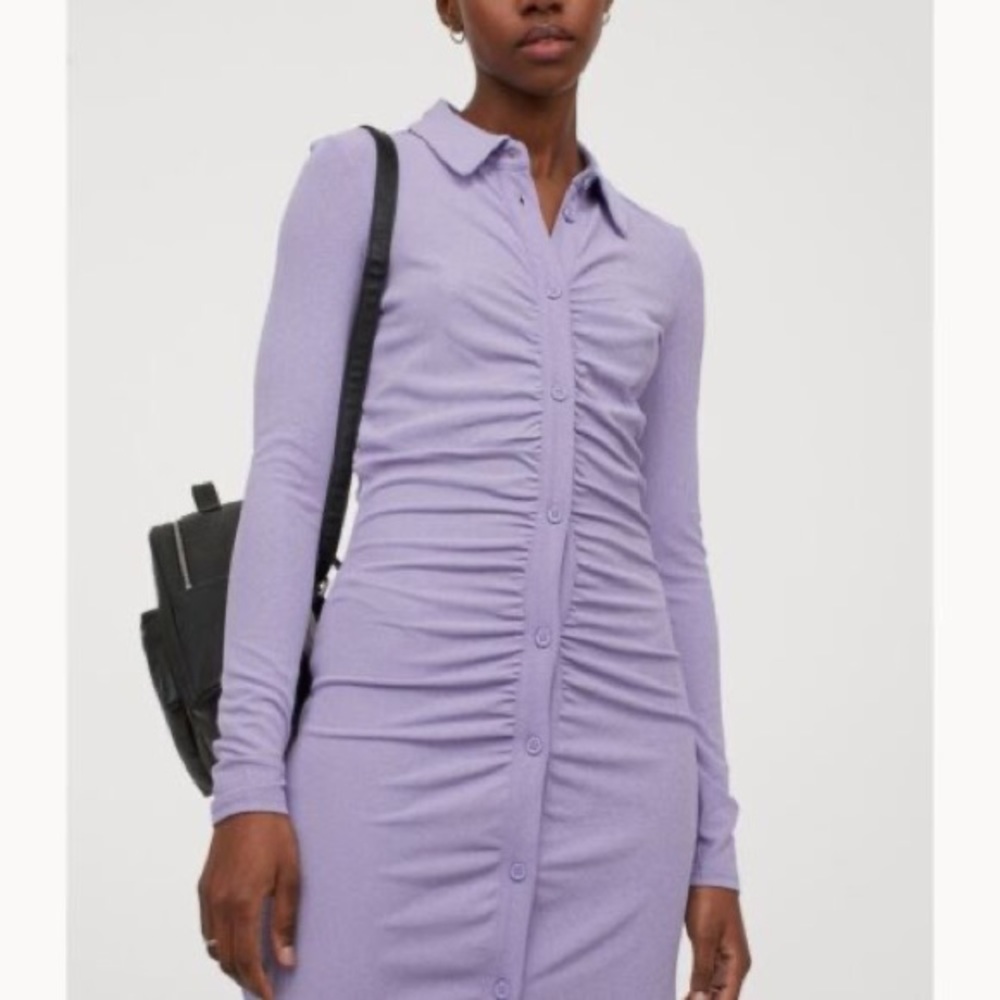 HM divided label light purple king sleeve button up dress